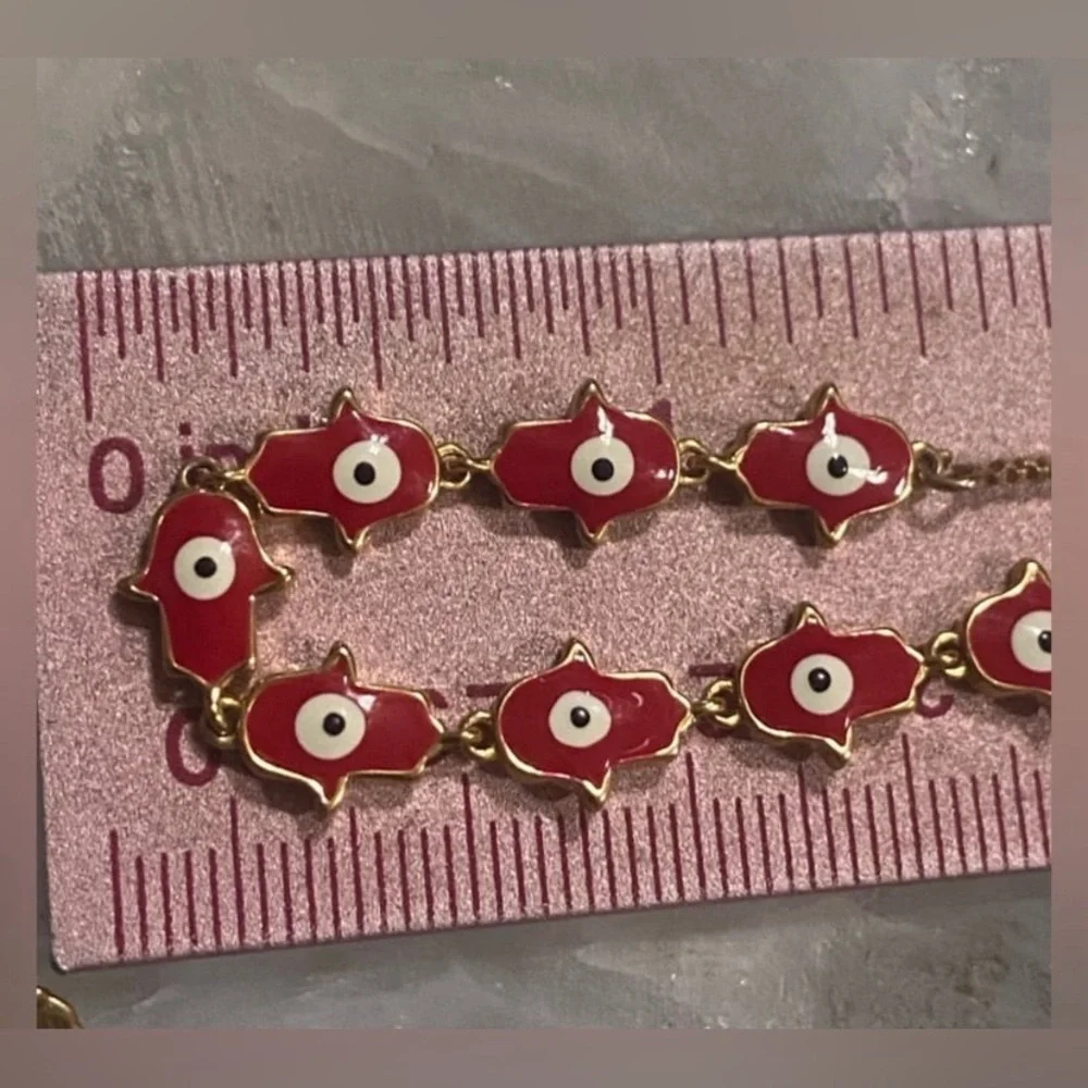 Red Evil Eye Hemsa Hand Costume Bracelet w/ CZ Drawstring #9123